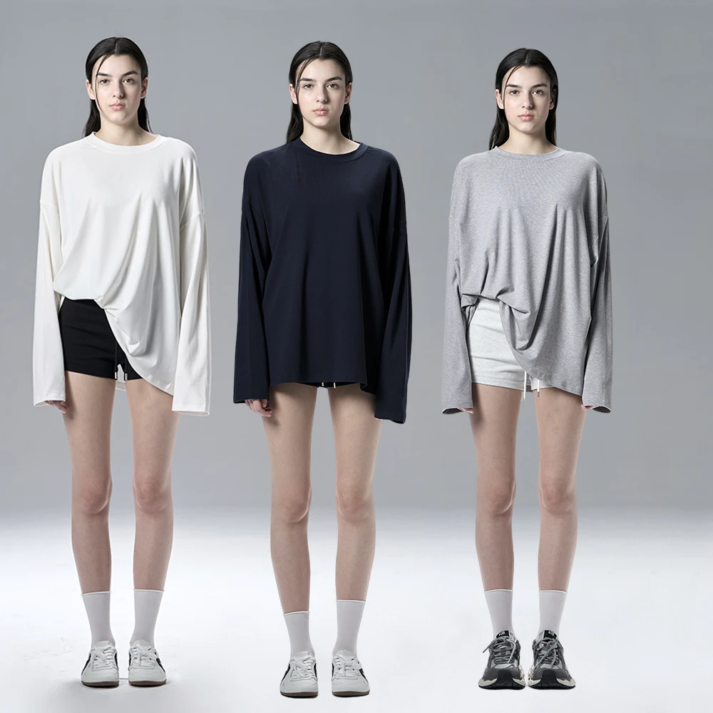 MISS CHANGE设计师品牌 天丝羊毛oversizeT恤宽松防晒上衣长袖女