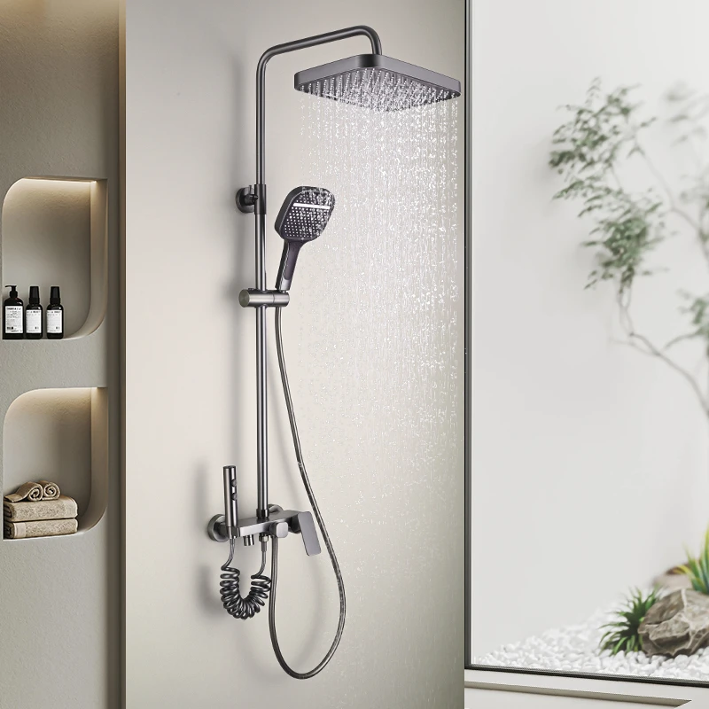 戈瑟06#全铜冷热花洒家用民宿酒店洗澡花洒套装器枪灰色喷枪花洒