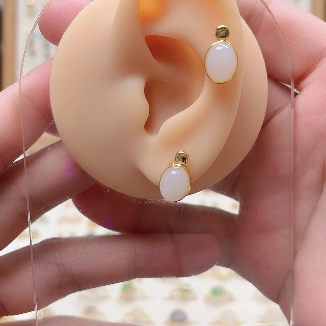 和田玉银S925镶嵌耳饰