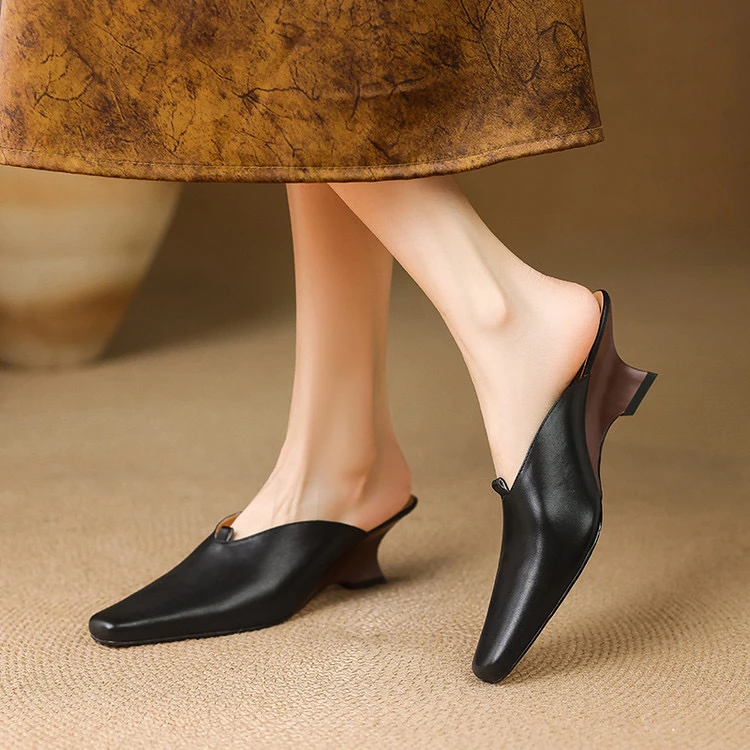 【蔻牌女鞋】5.5cm半拖夏季上新时尚气质坡跟凉鞋后空舒适穆勒鞋