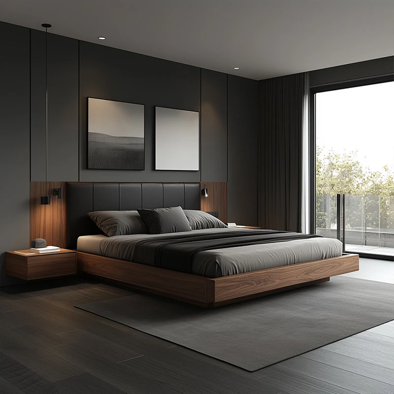 新中式实木床1米8双人床现代简约黑胡桃木家用主卧床2025年新款