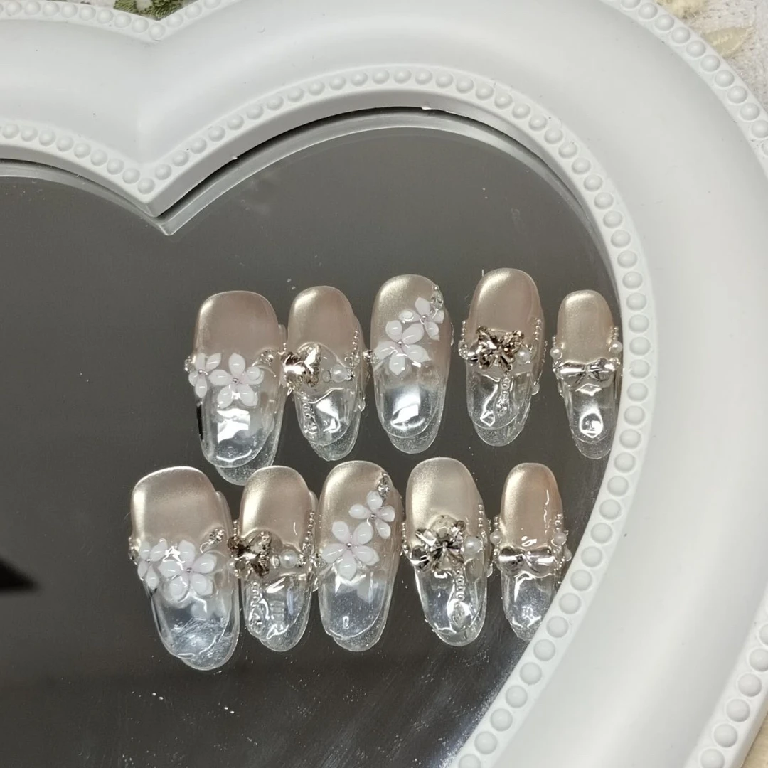 【如梦令】立体冰花纯手工新款穿戴千金气质猫眼显白可拆卸美甲
