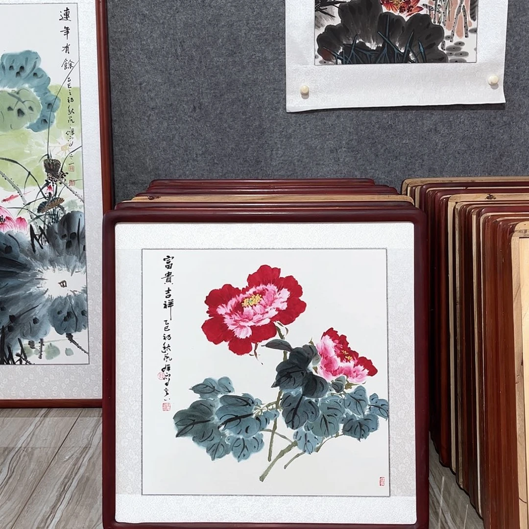 国画书画作品带框63×63