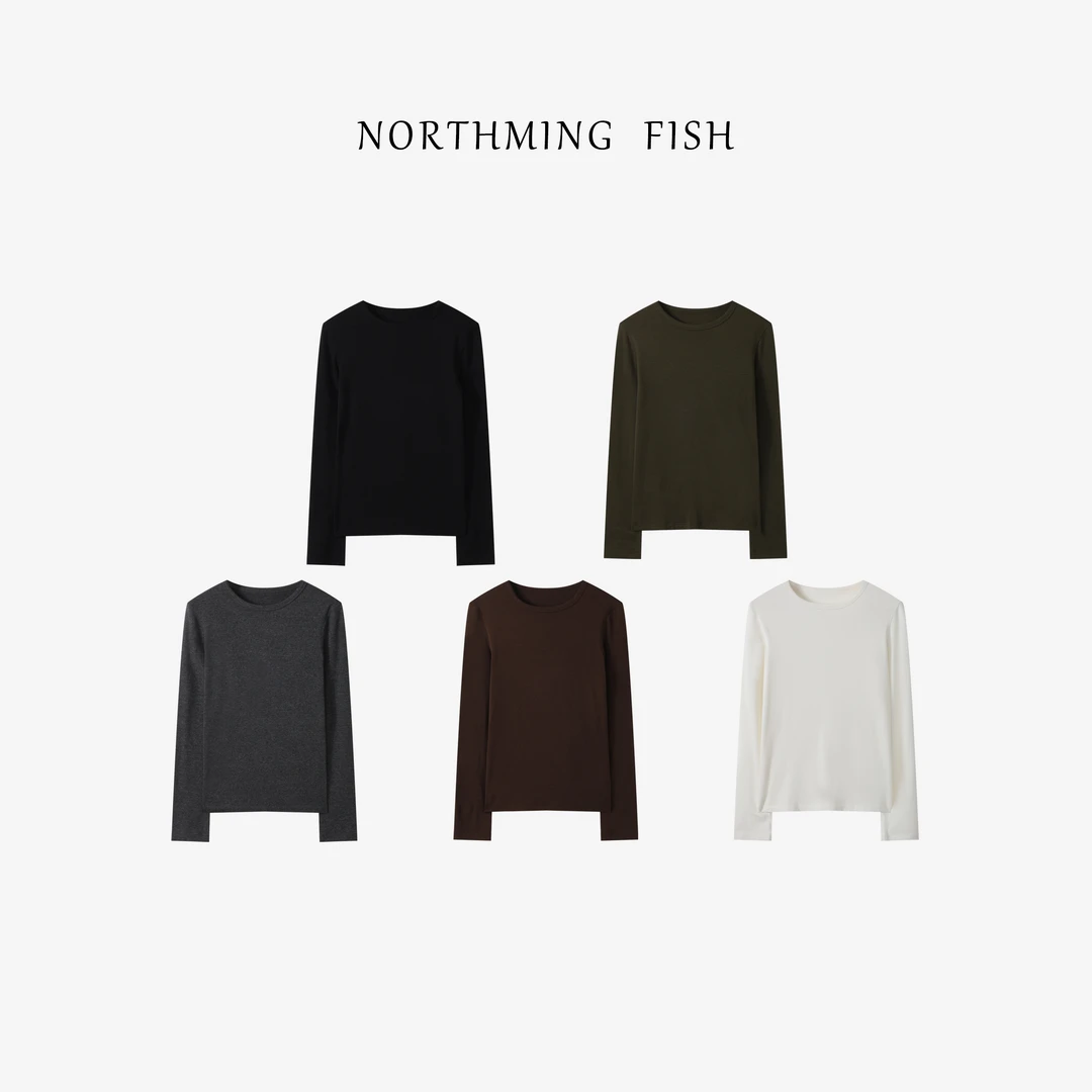 NorthMing fish「人手一件」简约随性 吸湿发热可机洗羊绒打底衫