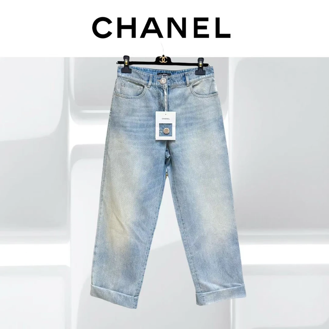 99新 Chanel/香奈儿 36码24K浅蓝色涂层牛仔裤