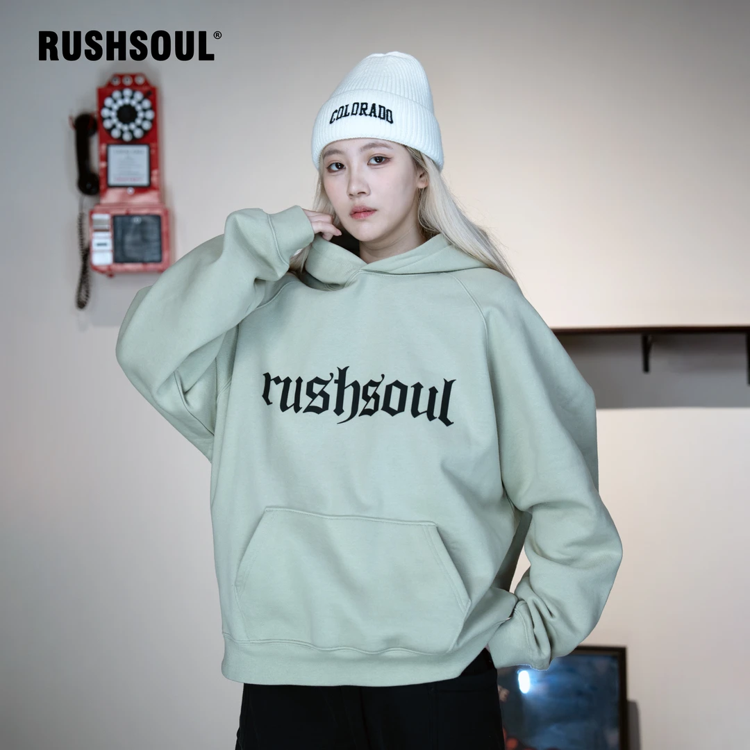 RUSHSOUL复古经典重磅印花秋冬国潮卫衣宽松中性百搭连帽长袖上衣