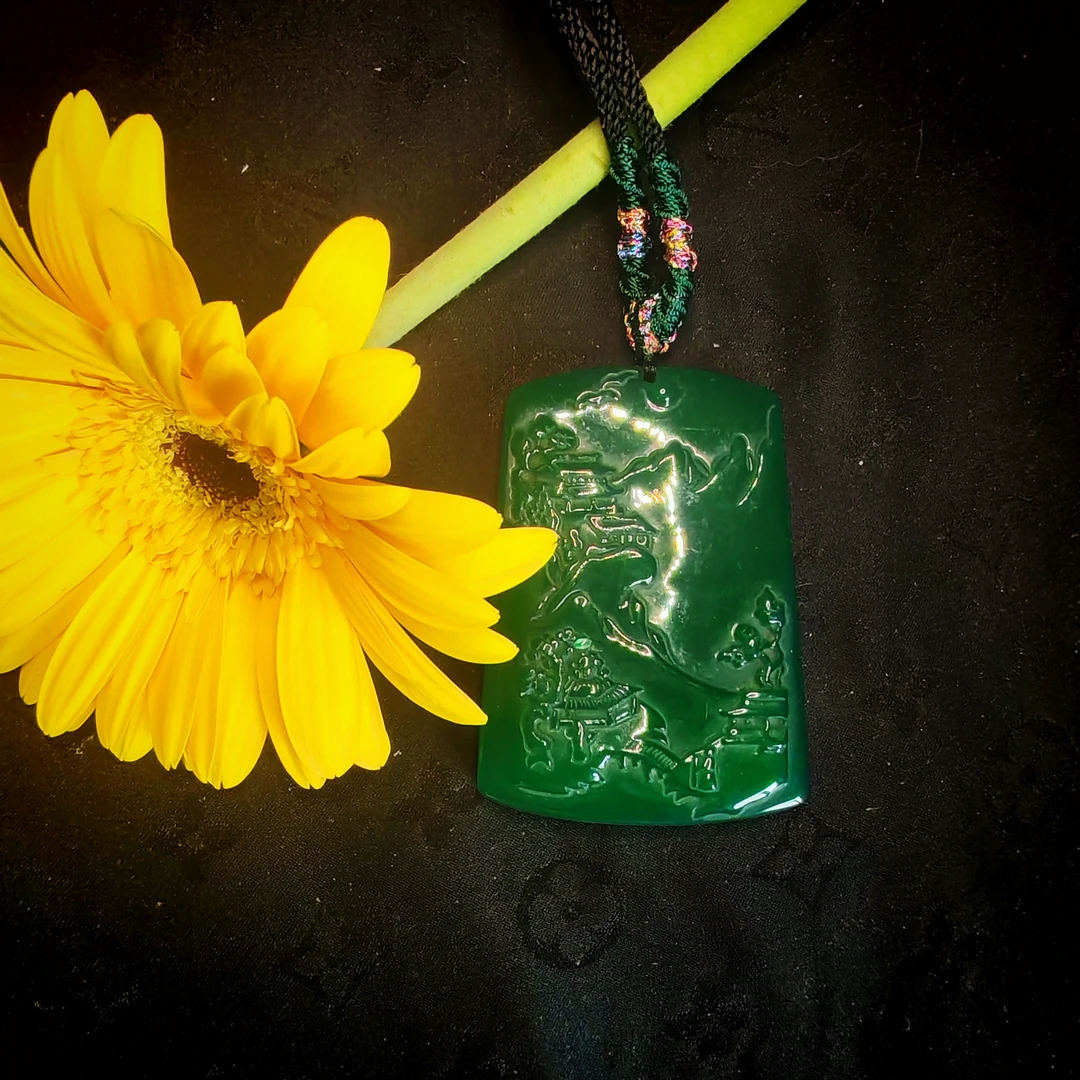 【玉合缘】天然玛瑙山水牌吊坠-9797