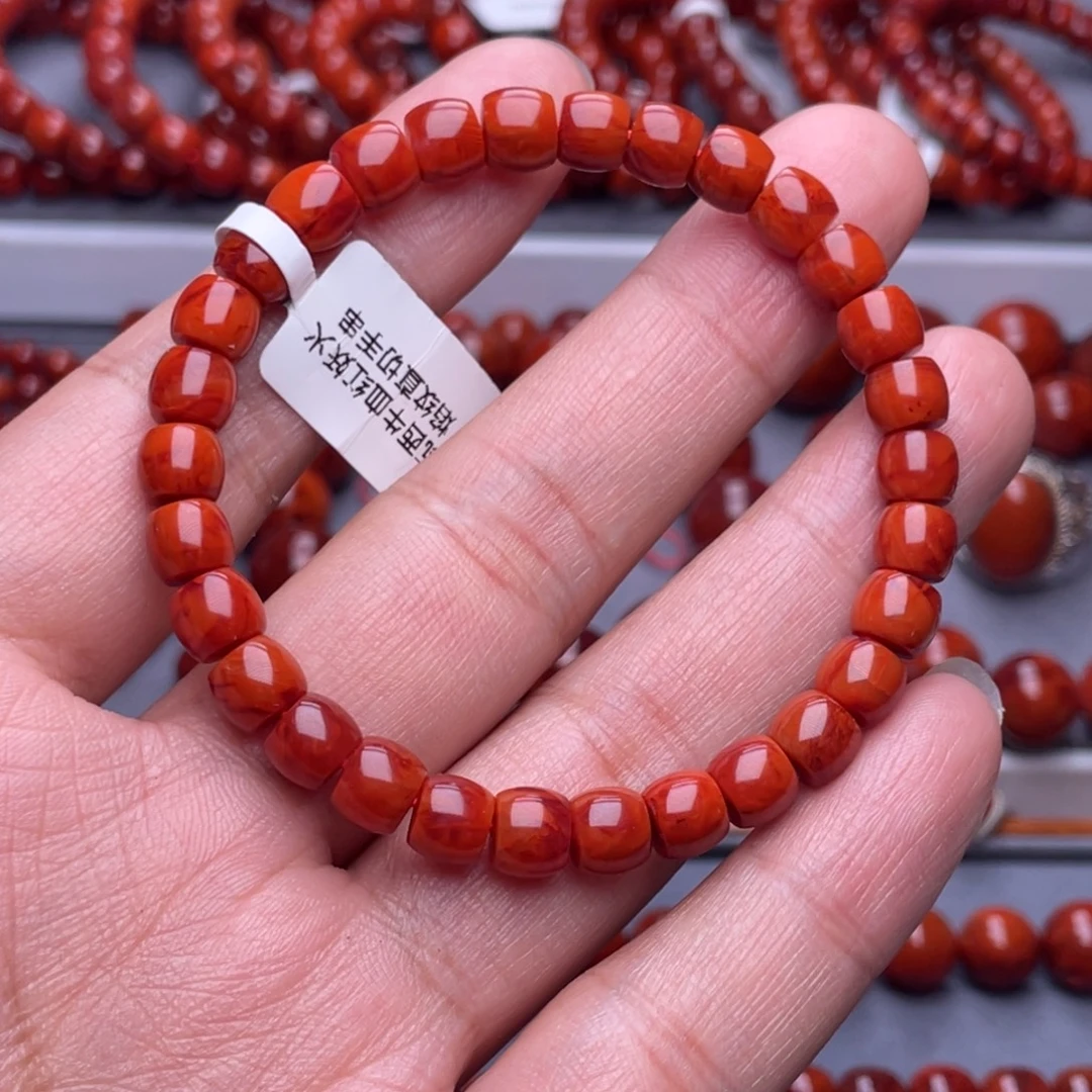 戴***～南红玛瑙未镶嵌配珠7mm瓦西火焰纹直切单圈