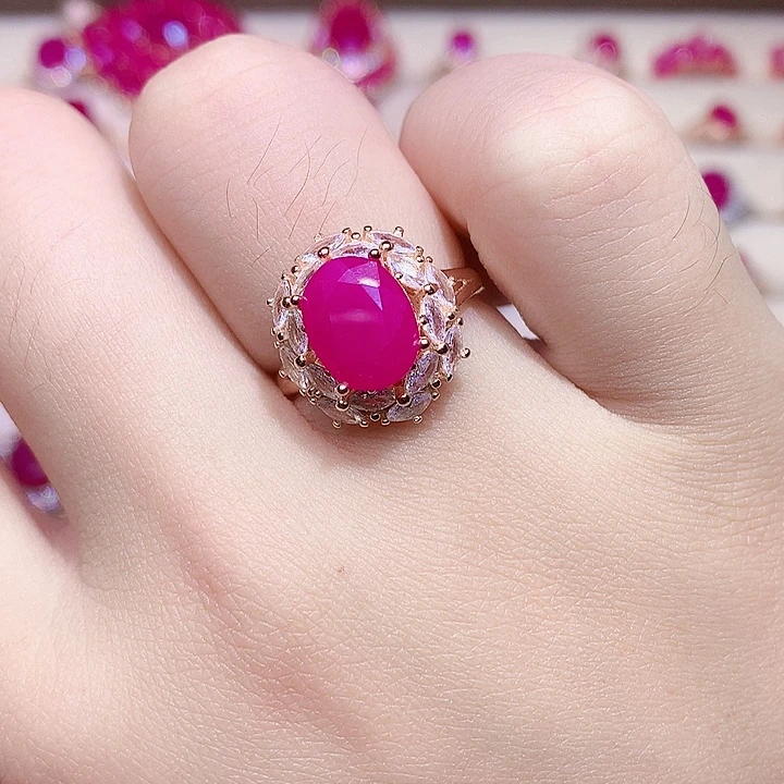 红宝石戒指银S925镶嵌