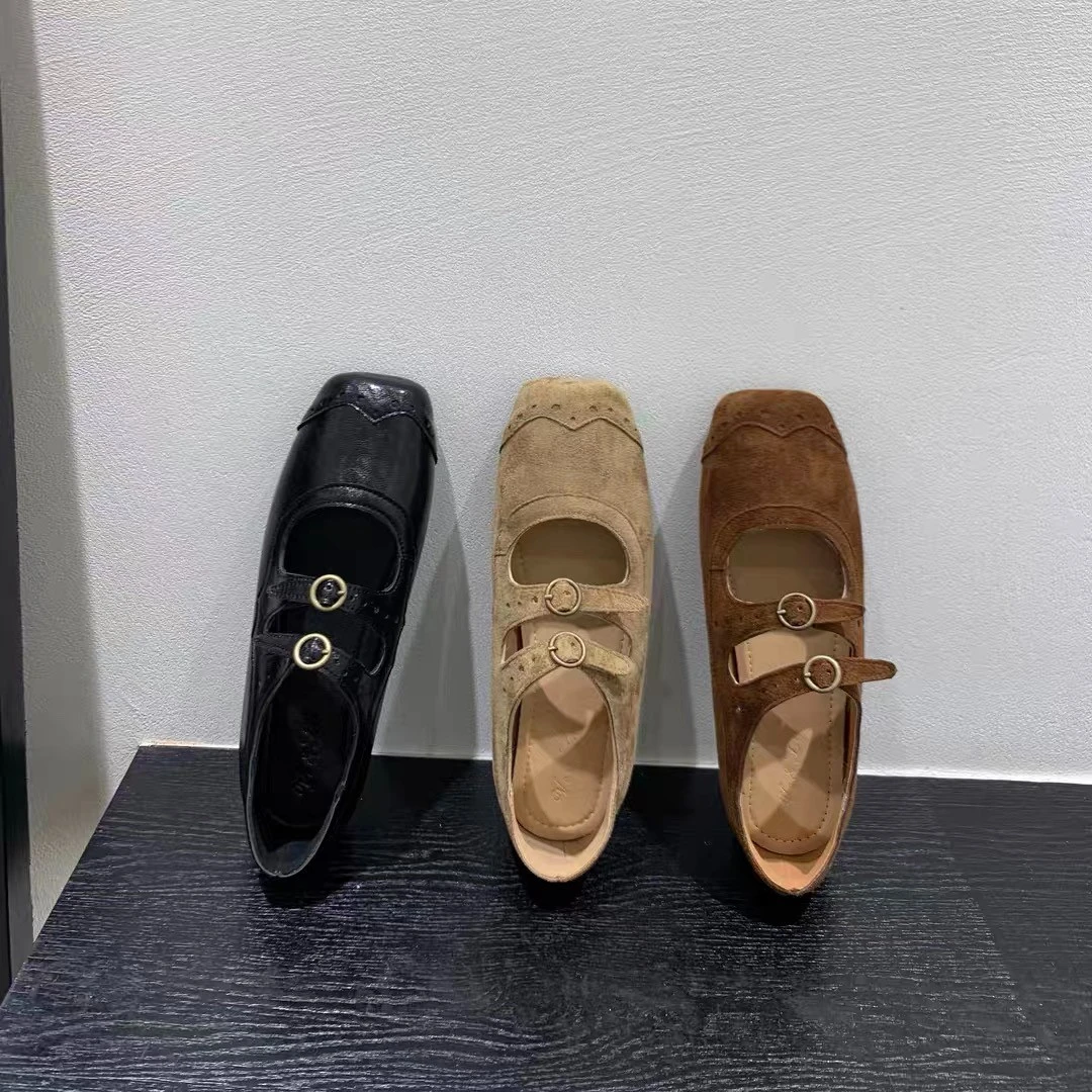复古棕色方头玛丽珍鞋芭蕾舞鞋女2025新款韩版法式浅口单鞋女鞋