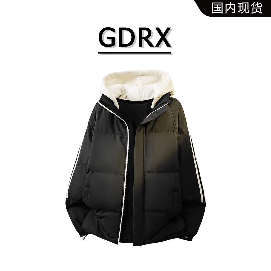 GDRX美式假两件可拆卸连帽棉衣男冬季防寒保暖加绒宽松棉服外套