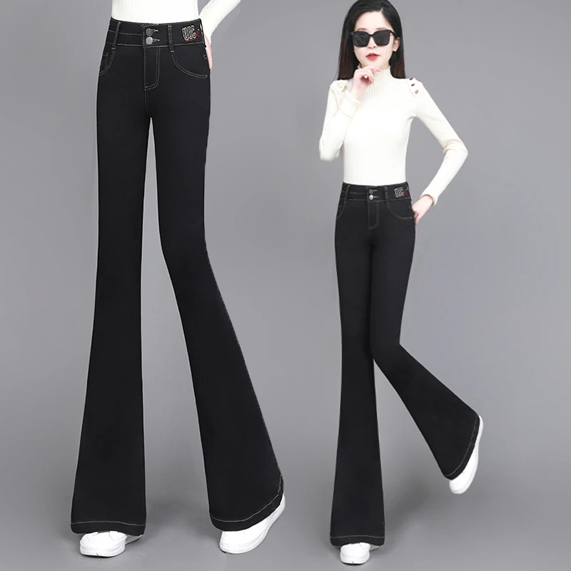 2025春秋冬季刺绣多巴安大码复古洋气喇叭长裤女牛仔裤时尚