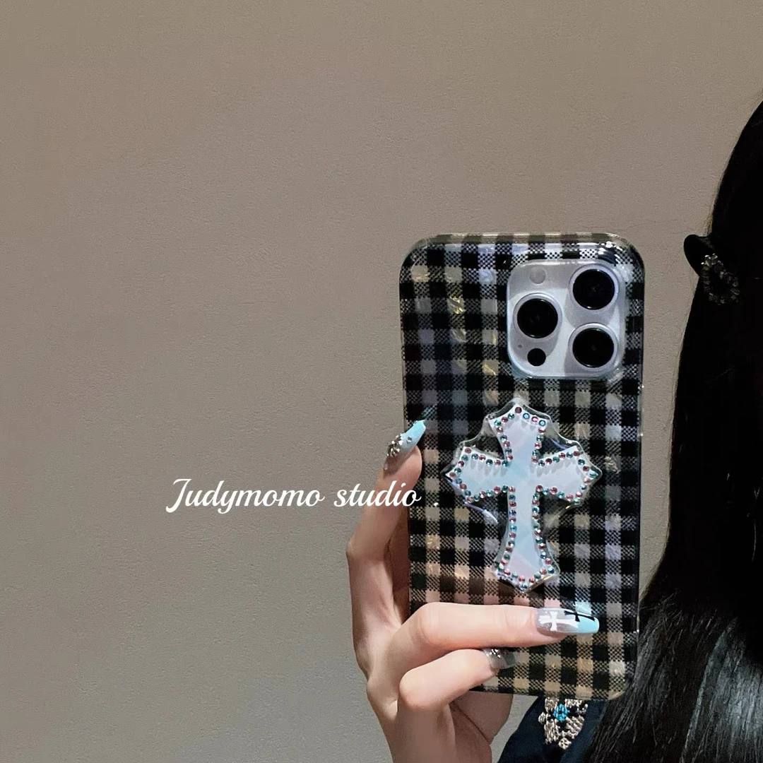 ins风闪钻克罗心十字架适用苹果17promax/16手机壳iPhone151413女