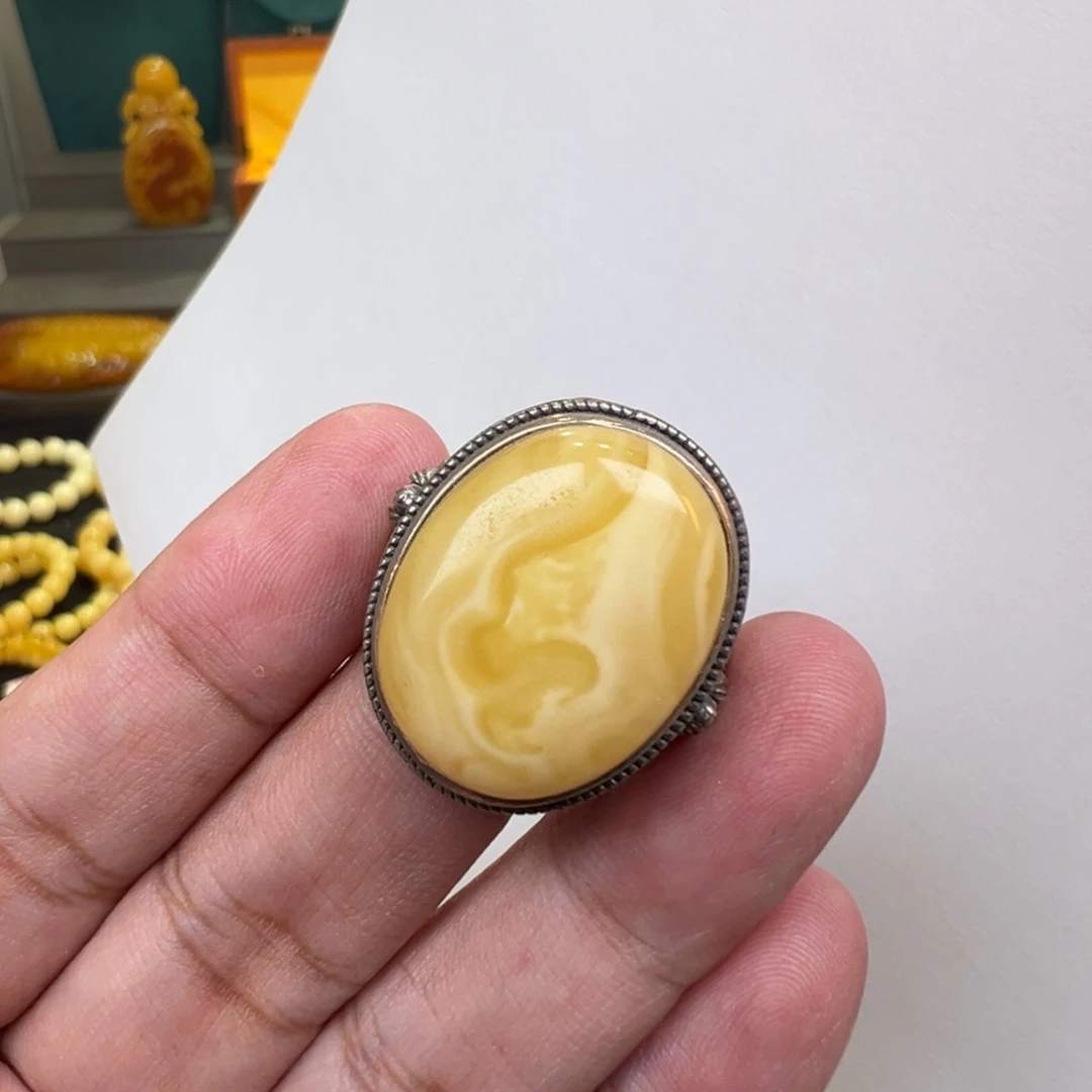 琥珀银S925镶嵌珠宝奇石25 x20加