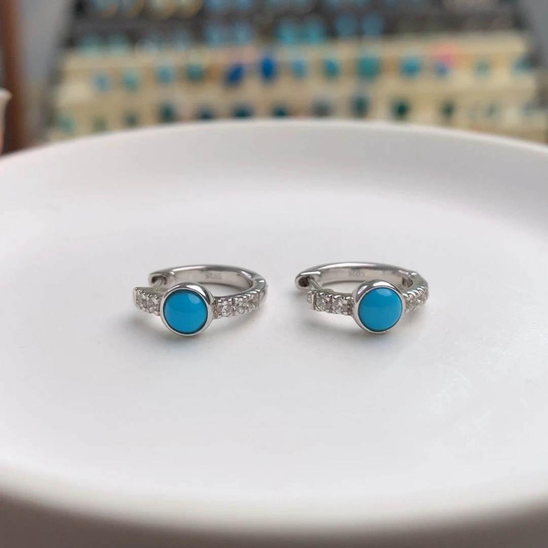 银S925镶嵌绿松石耳扣