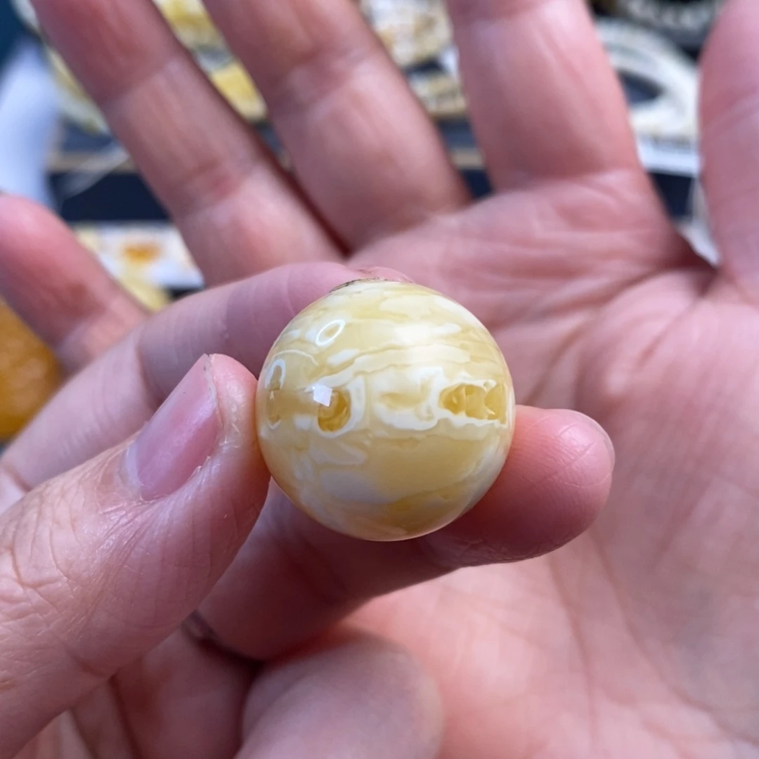 蜜蜡未镶嵌裸石虎皮纹圆珠单珠22