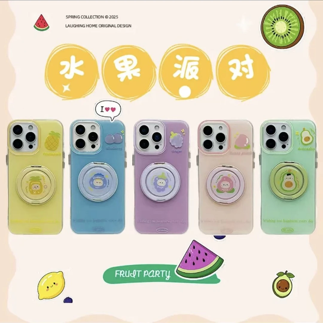 夏日水果公仔旋转支架适用苹果16promax手机壳iPhone15果冻色14女