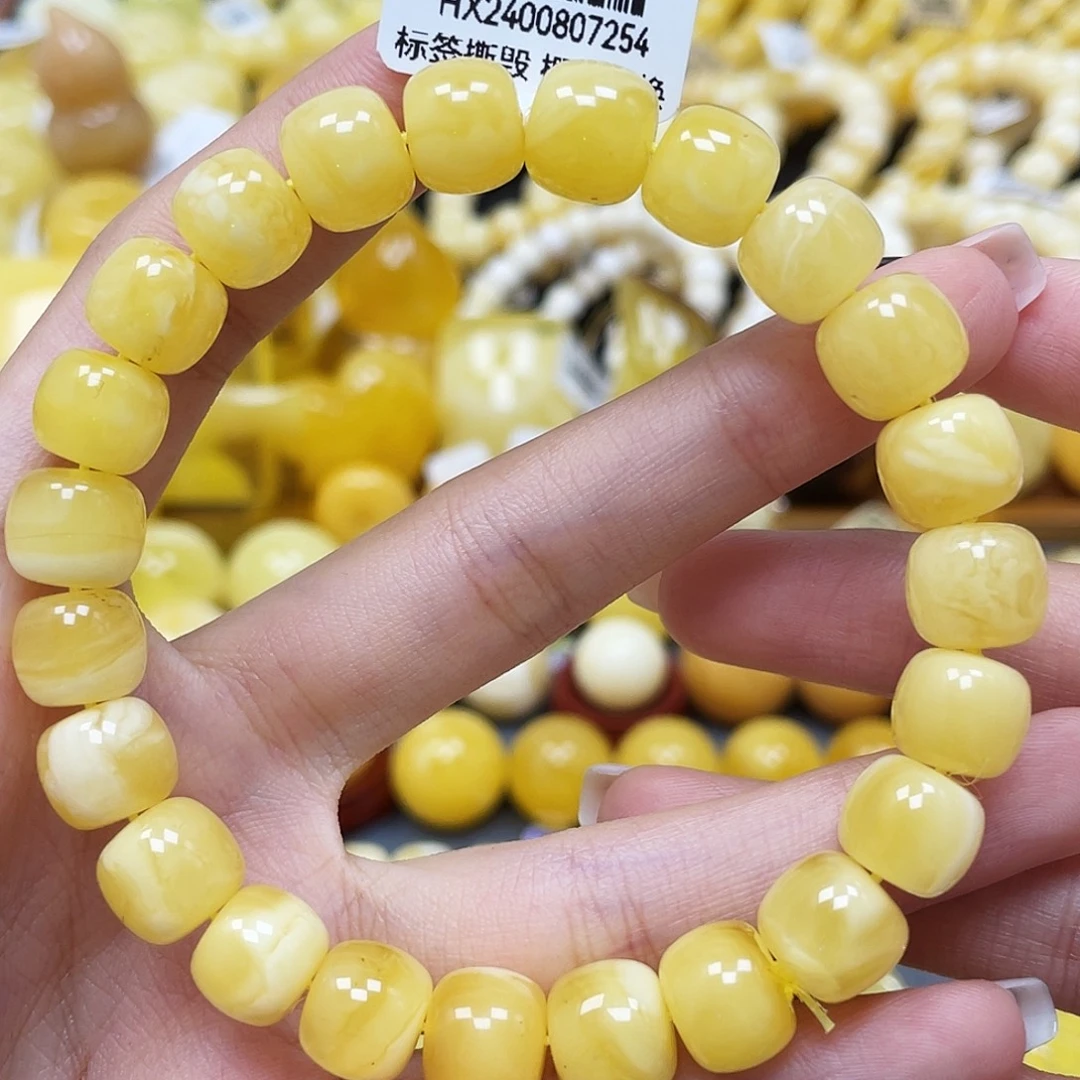 琥珀未镶嵌裸石10.2*9.2mm老型珠蜜蜡手串 瑕