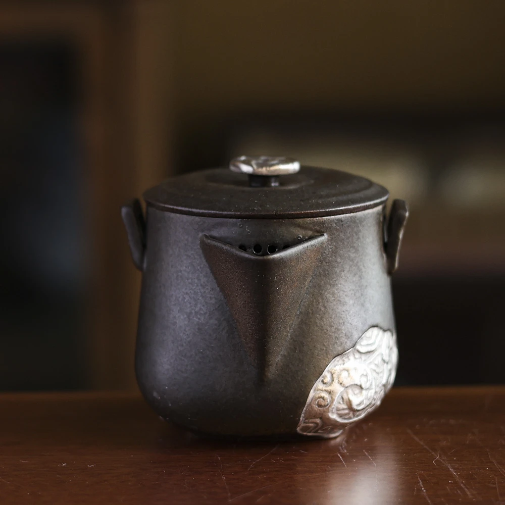 【宽窄】汉青釉-灰念-手抓双龙宝瓶壶-80cc口径5.5高6cm（Q1420）