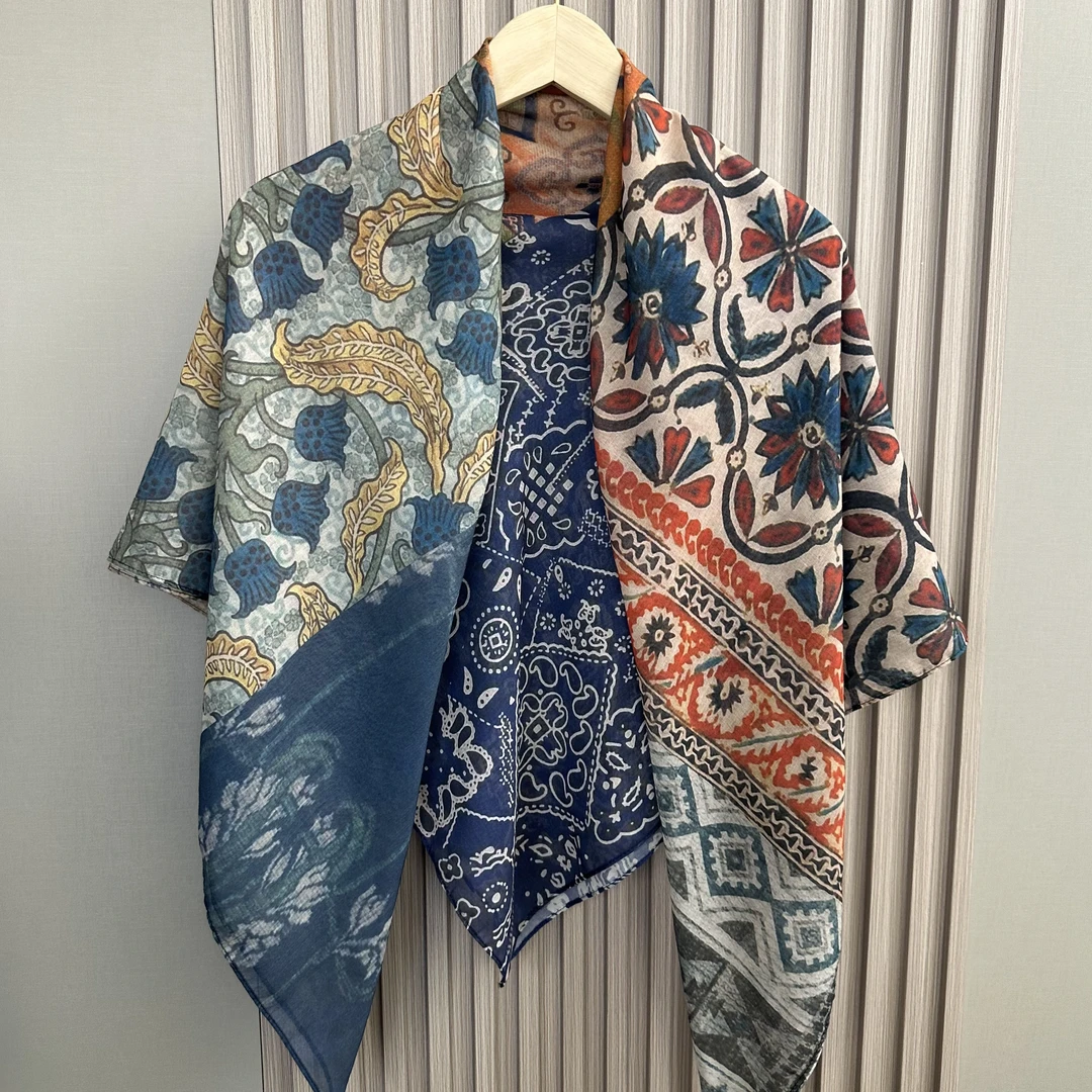 2025新款110大版时尚百搭防晒丝绵方巾复古柔软高端气质披肩