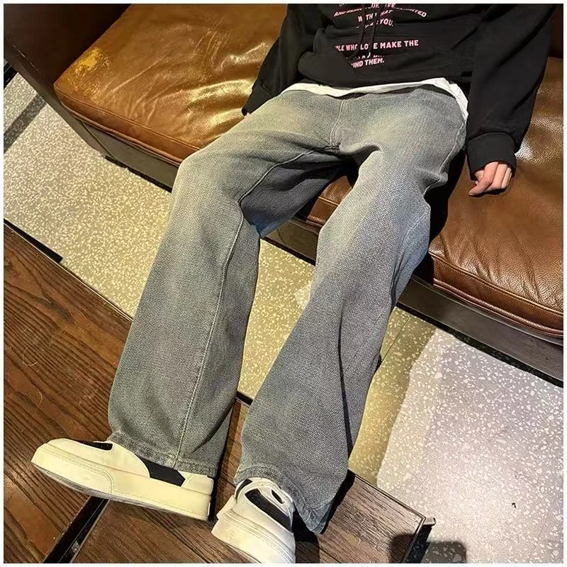 28-42/130 复古星空纹牛仔裤男款潮牌时尚直筒阔腿水洗休闲裤子