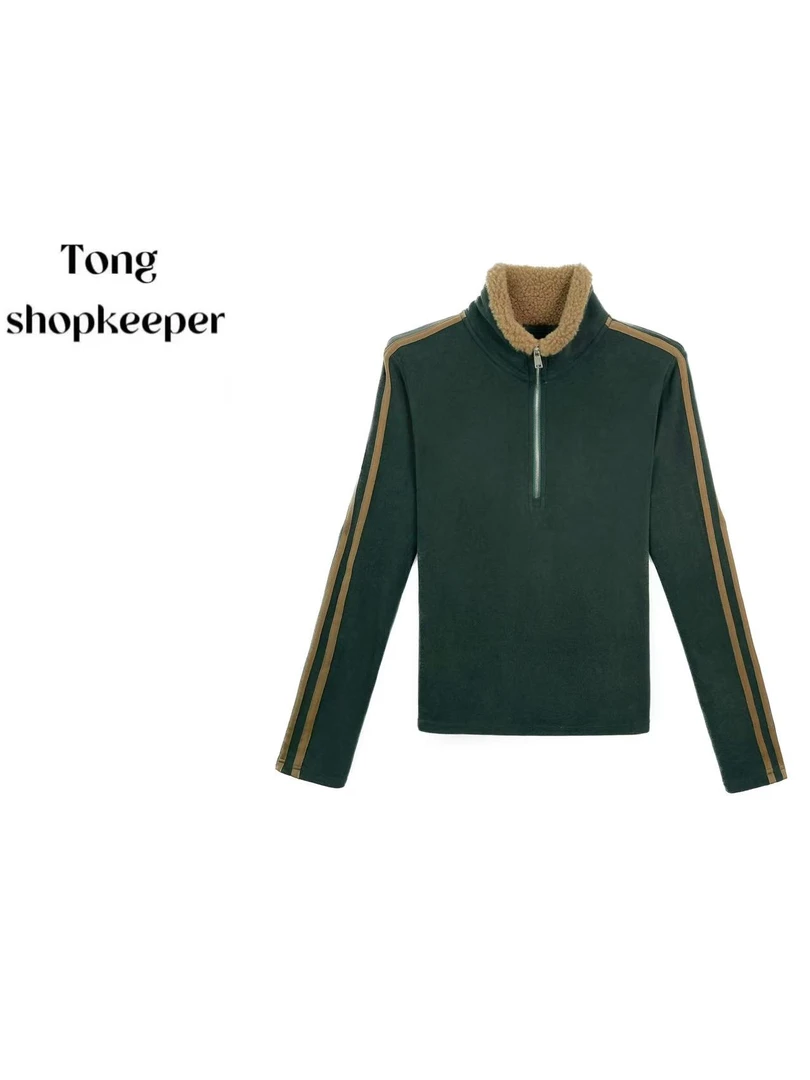 QJ/彤掌柜1682812 秋冬2025厚实秀款条纹定制羔毛立领时尚上衣