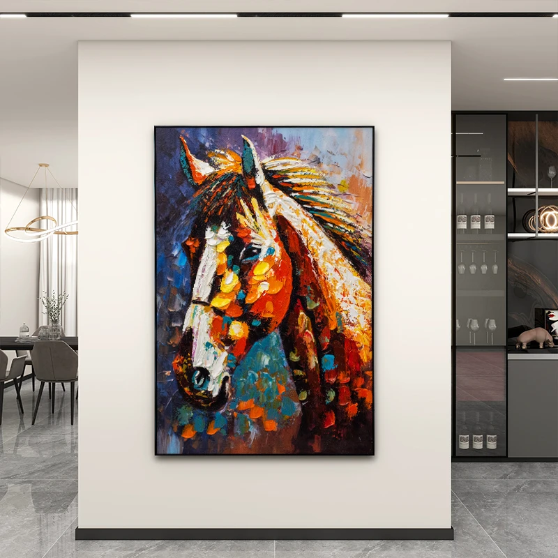 益师傅尚手工油画玄关马装饰画 铝合金边框 立体实物轻奢马100150