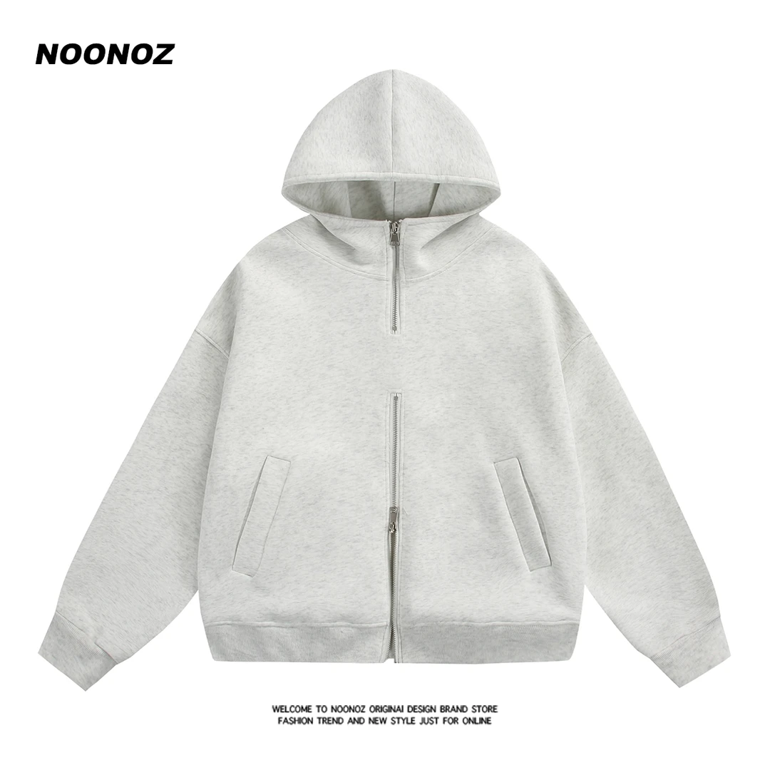 NOONOZ长袖卫衣男2025春秋美式复古设计感双拉链潮牌帽衫早春外套