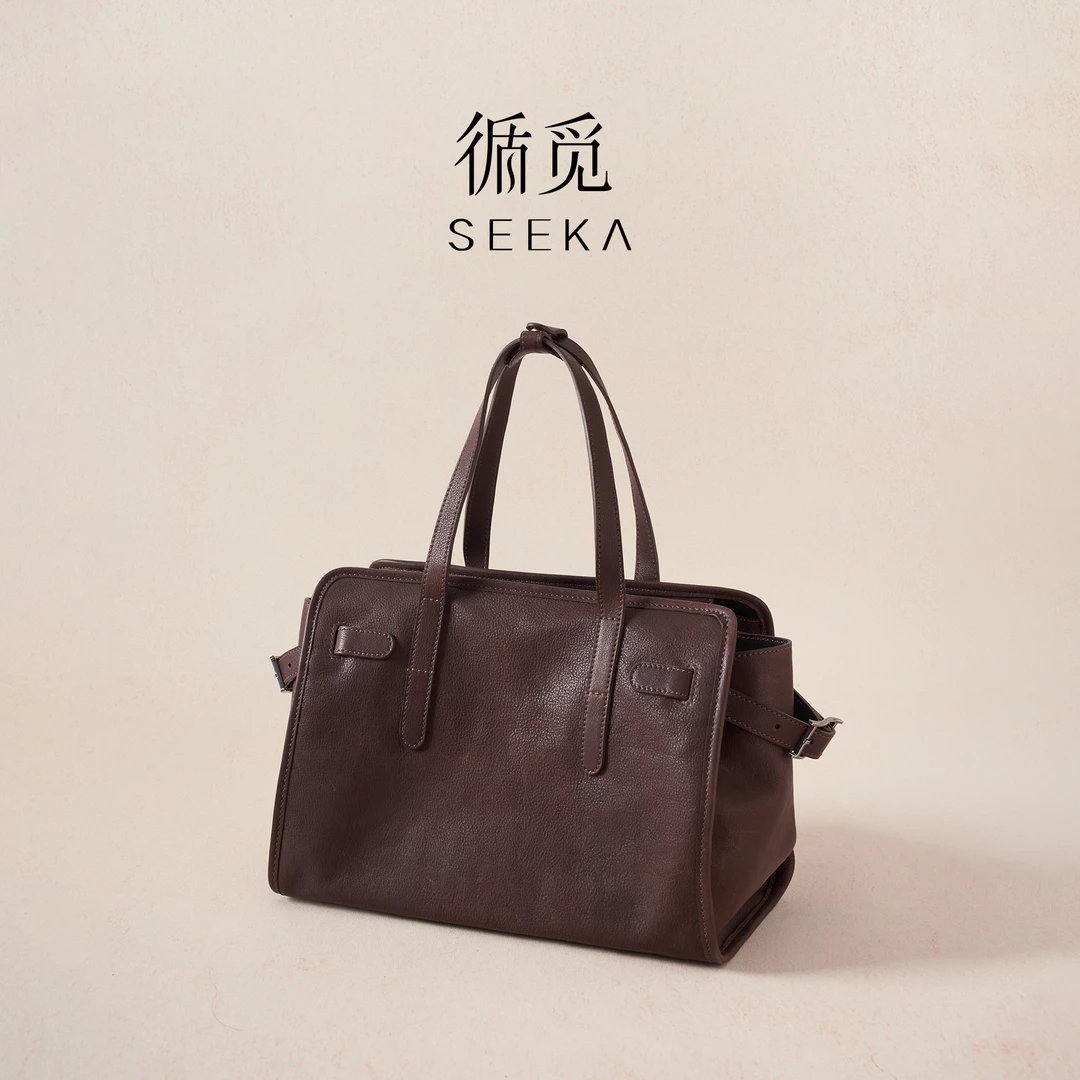 循觅本真 时光托特包植鞣头层牛皮新款女士大容量通勤斜挎公文包