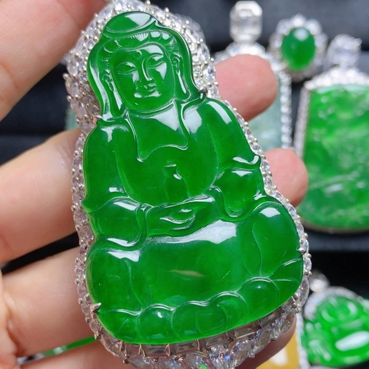 翡翠银S925镶嵌挂件观音