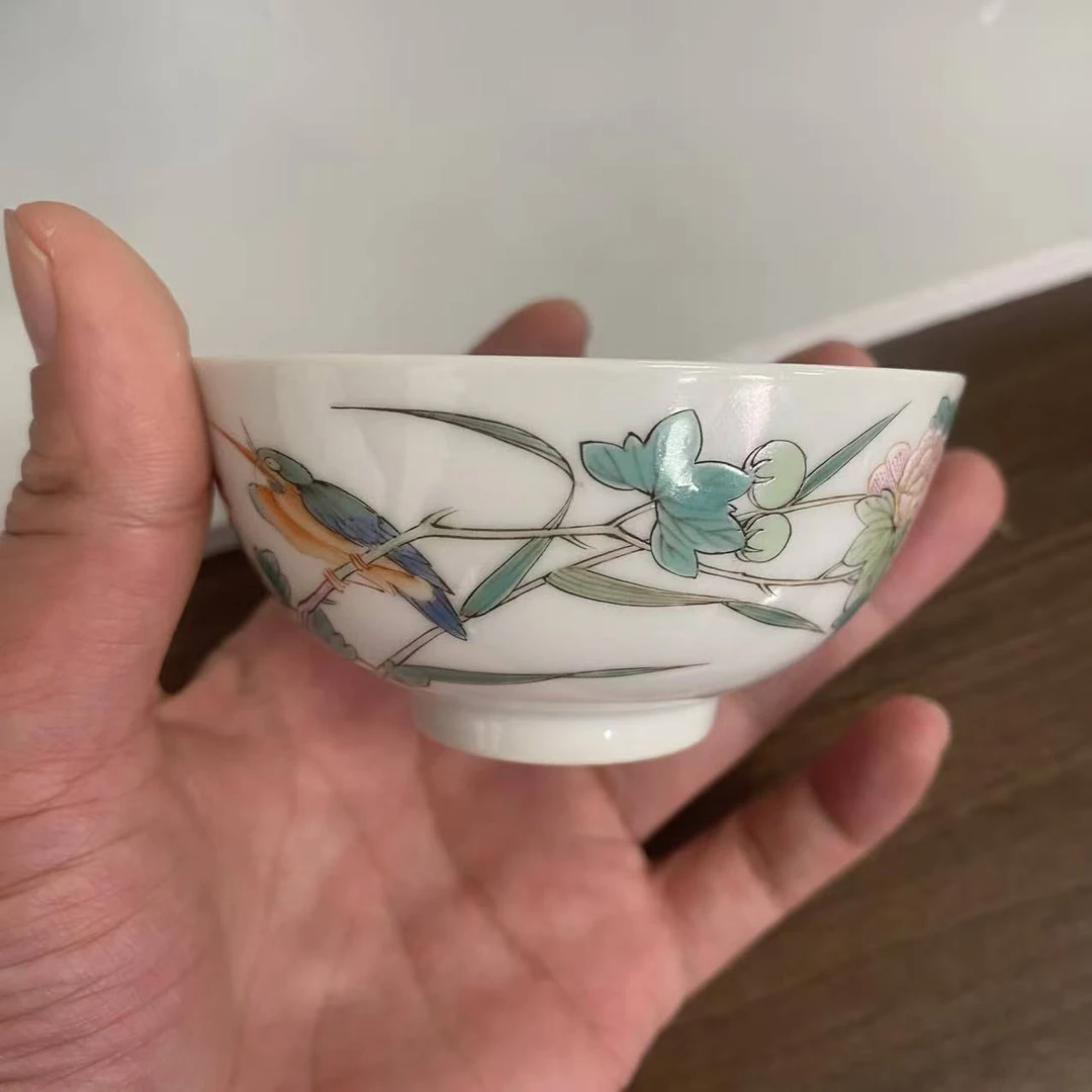 云巅汇 福利白瓷 古彩花鸟单杯（内松石绿）