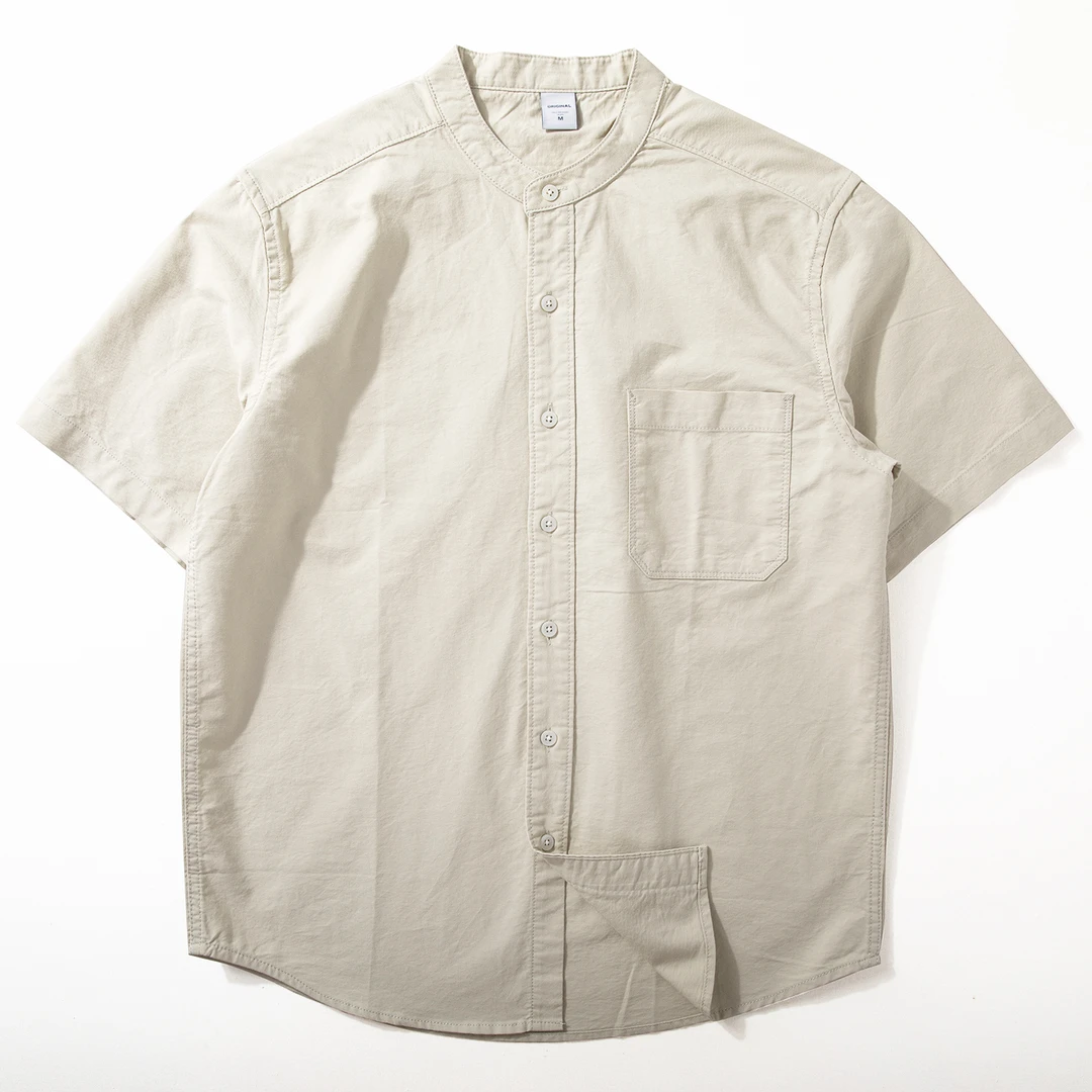 Enbi Simcotton新中式立领衬衫男短袖夏宽松半袖潮流亨利领衬衣潮