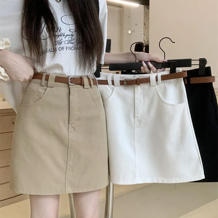 卡其色半身裙大码高腰美式防走光新款休闲遮肚包臀显瘦a字短裙ins