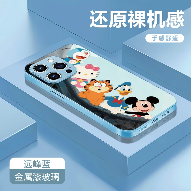 卡通乐园适用苹果16/华为P70/vivo/oppo金属漆玻璃防摔手机壳女款