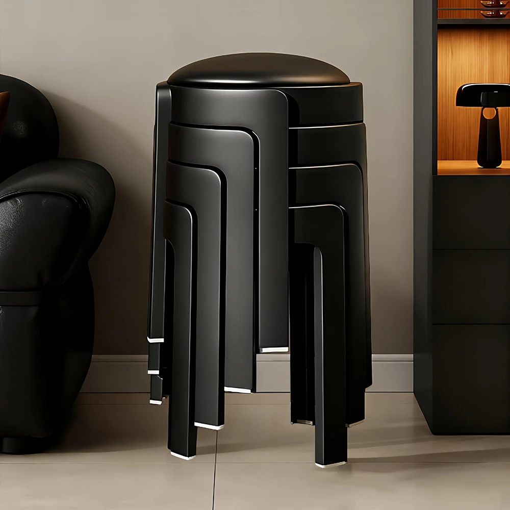 轻奢高级感软包凳子加厚塑料高凳家用可叠放备用餐凳结实耐用圆凳