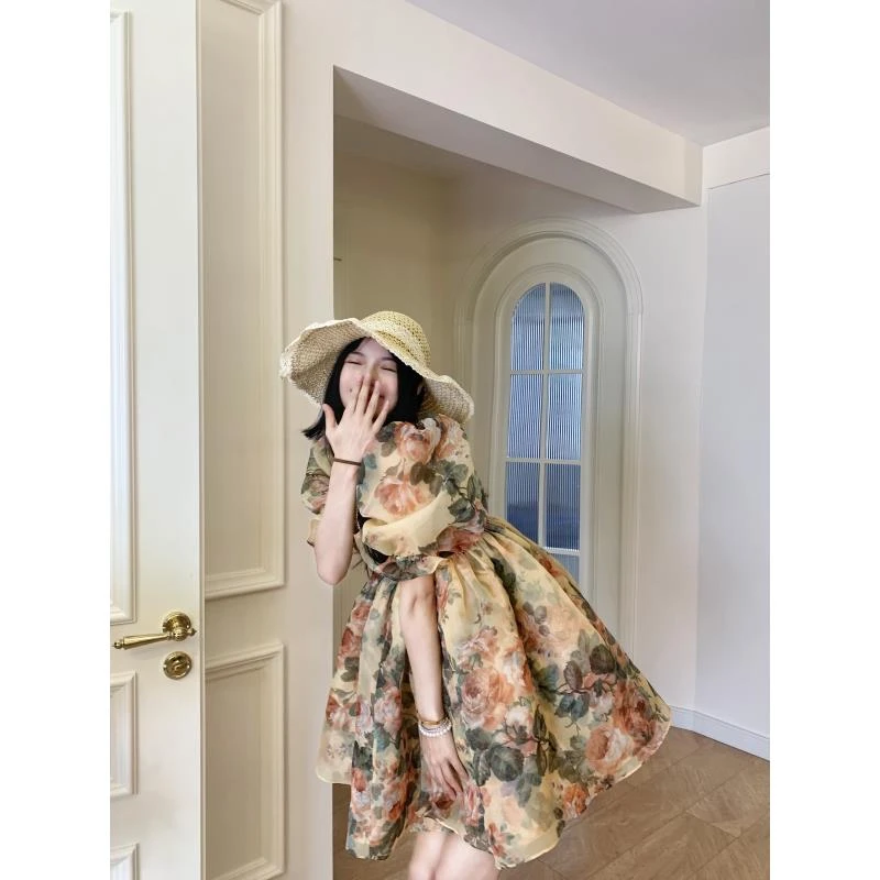 【黄油玫瑰】欧根纱在逃公主连衣裙法式泡泡袖公主裙子发光公主裙