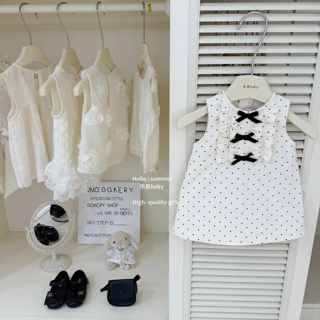 现【乐恩童装】原创高定女童夏季法式波点裙蝴蝶结背心裙时髦连衣裙