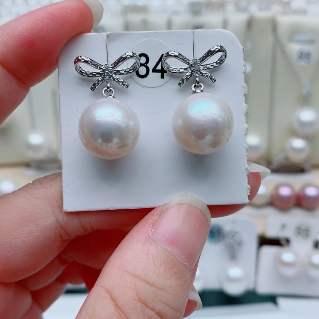 淡水珍珠耳饰银S925镶嵌12.4mm