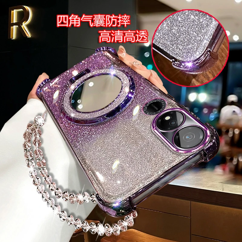 适用华为荣耀畅玩40手机壳新款闪粉支架WDY-AN00镜头全包硅胶软壳