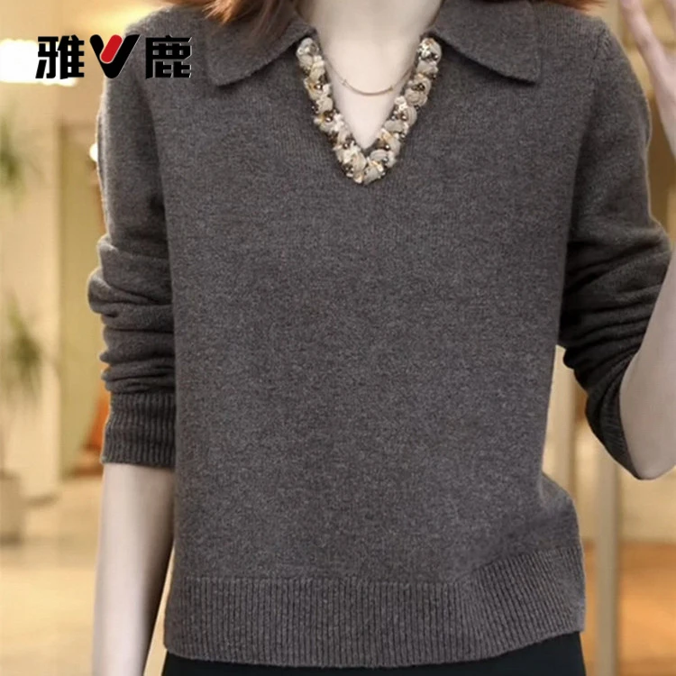 雅鹿法式设计感领毛衣女秋冬季新款超好看软糯宽松显瘦针织外穿上