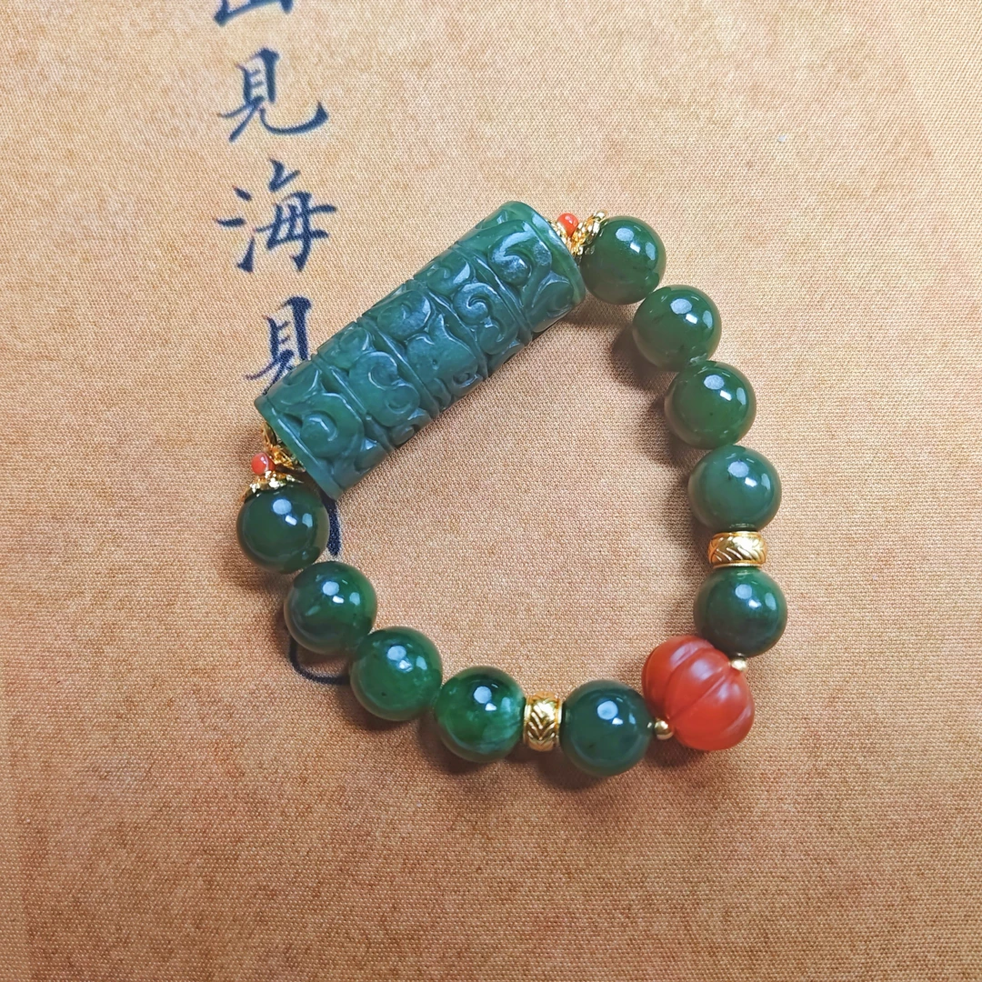 [00135]天然和田碧玉精美路路通手链