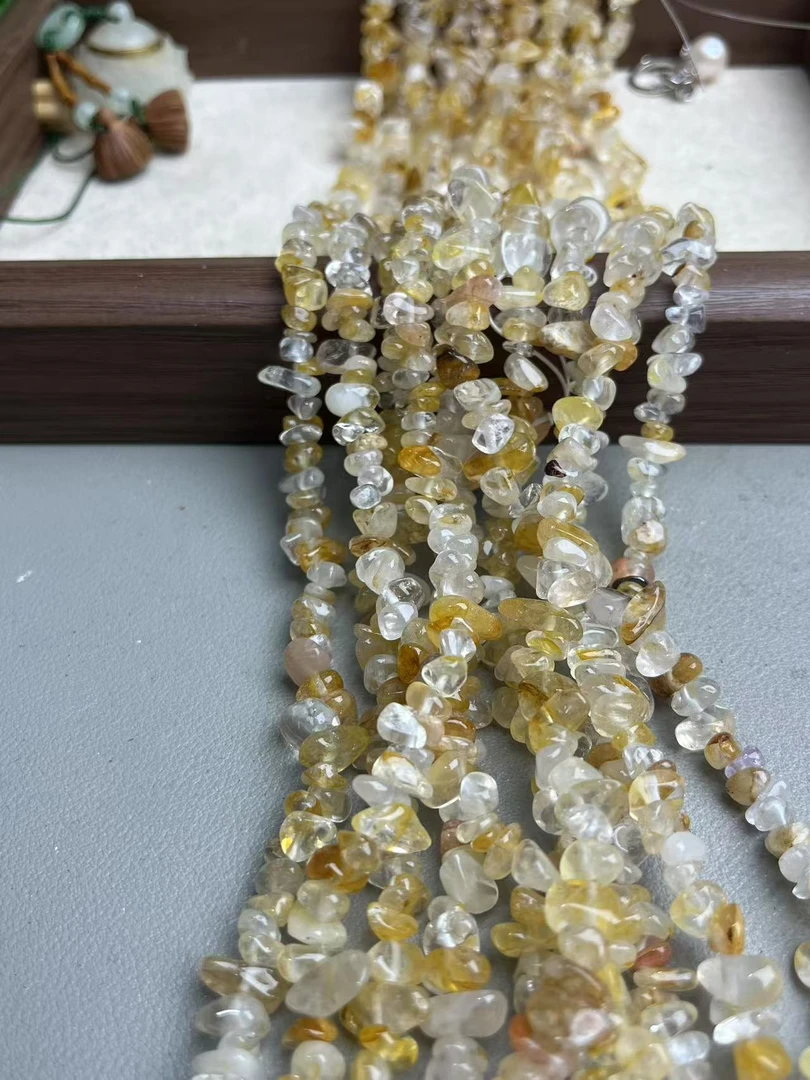 天然黄兔毛水晶碎石75cm左右半成品可DIY做手串锁骨链毛衣链配珠