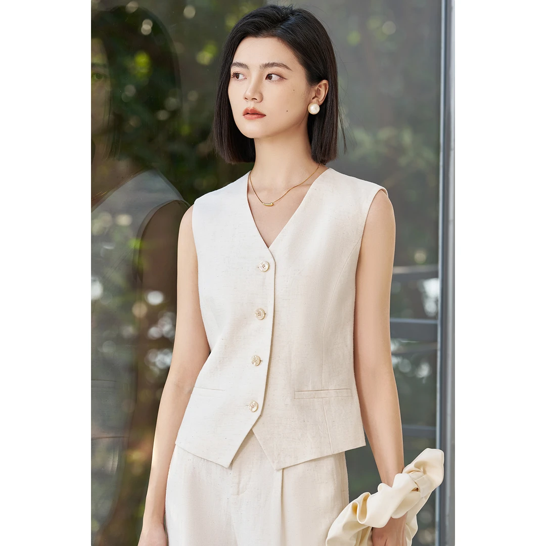 【文君专属】2025春季新款简约高级感苎麻马甲外套5R25AN4924