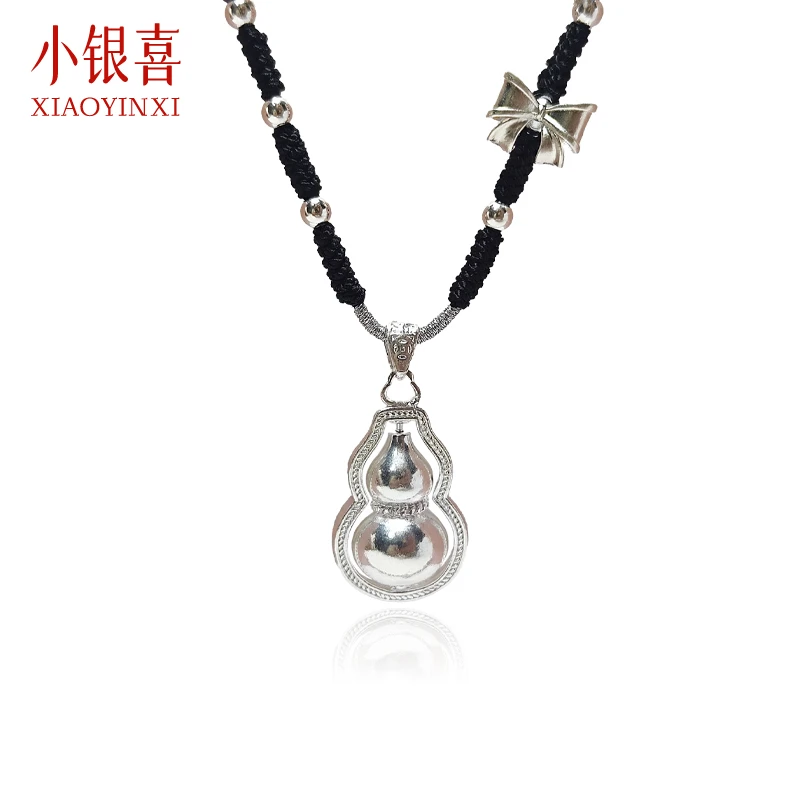 吊坠足银 999纯银葫芦吊坠项链女2025新款时尚百搭diy手工编织绳