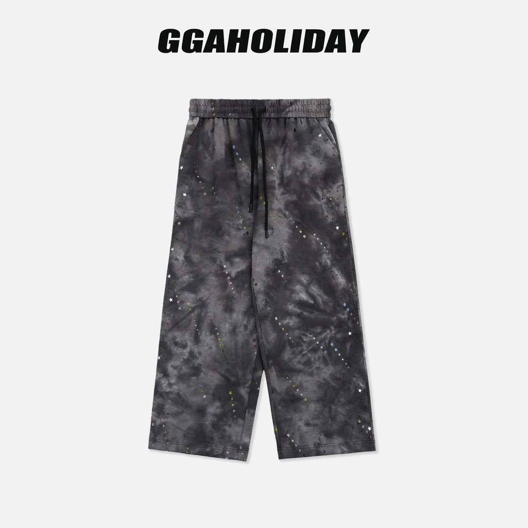 【上新】GGAHOLIDAY秋潮流街头卫裤水墨扎染复古阔腿休闲裤-154027