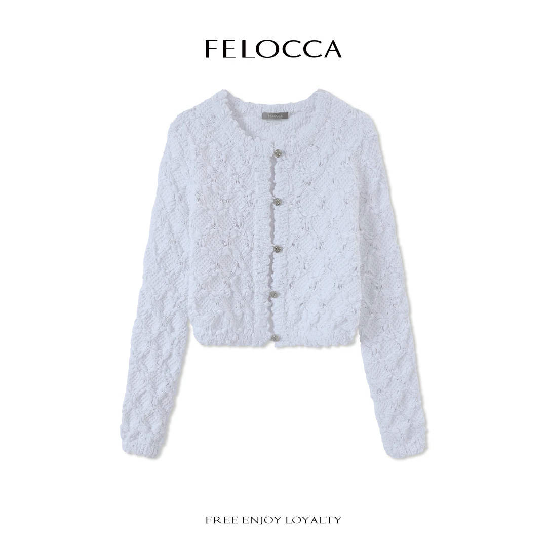【FELOCCA】白色小香风针织开衫女外套独特好看春装设计感NYN-4698