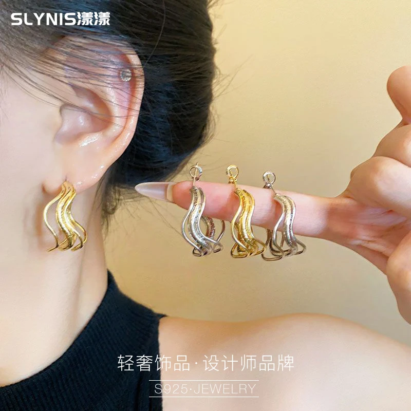 铜合金耳饰 多层设计感秋冬圆圈耳环轻奢欧美金属百搭耳圈女s1062