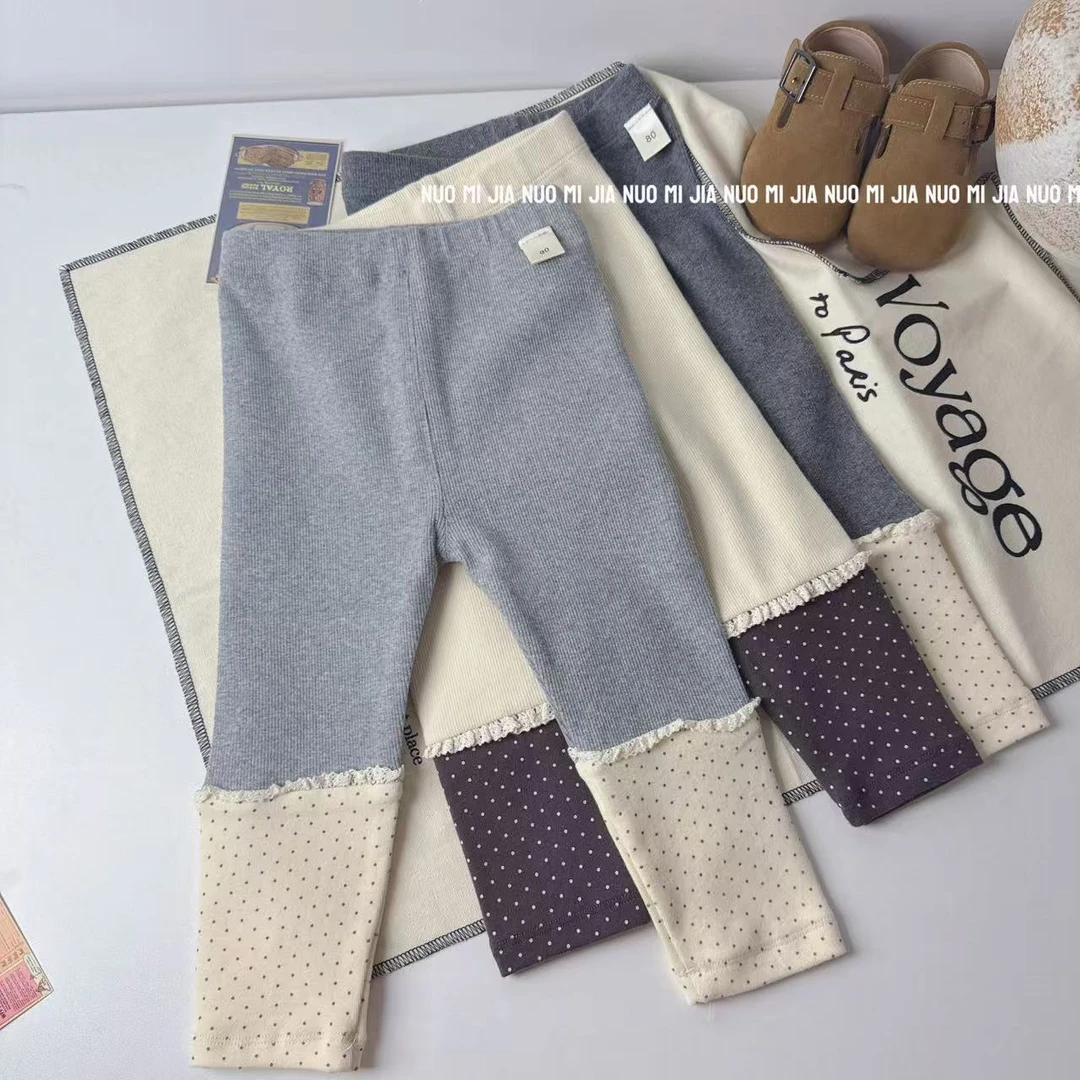 [拼接小波点] 2025秋款磨毛女童打底裤韩版小童裤儿童裤女宝裤