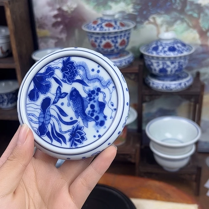 杯子陶鱼藻纹盖置