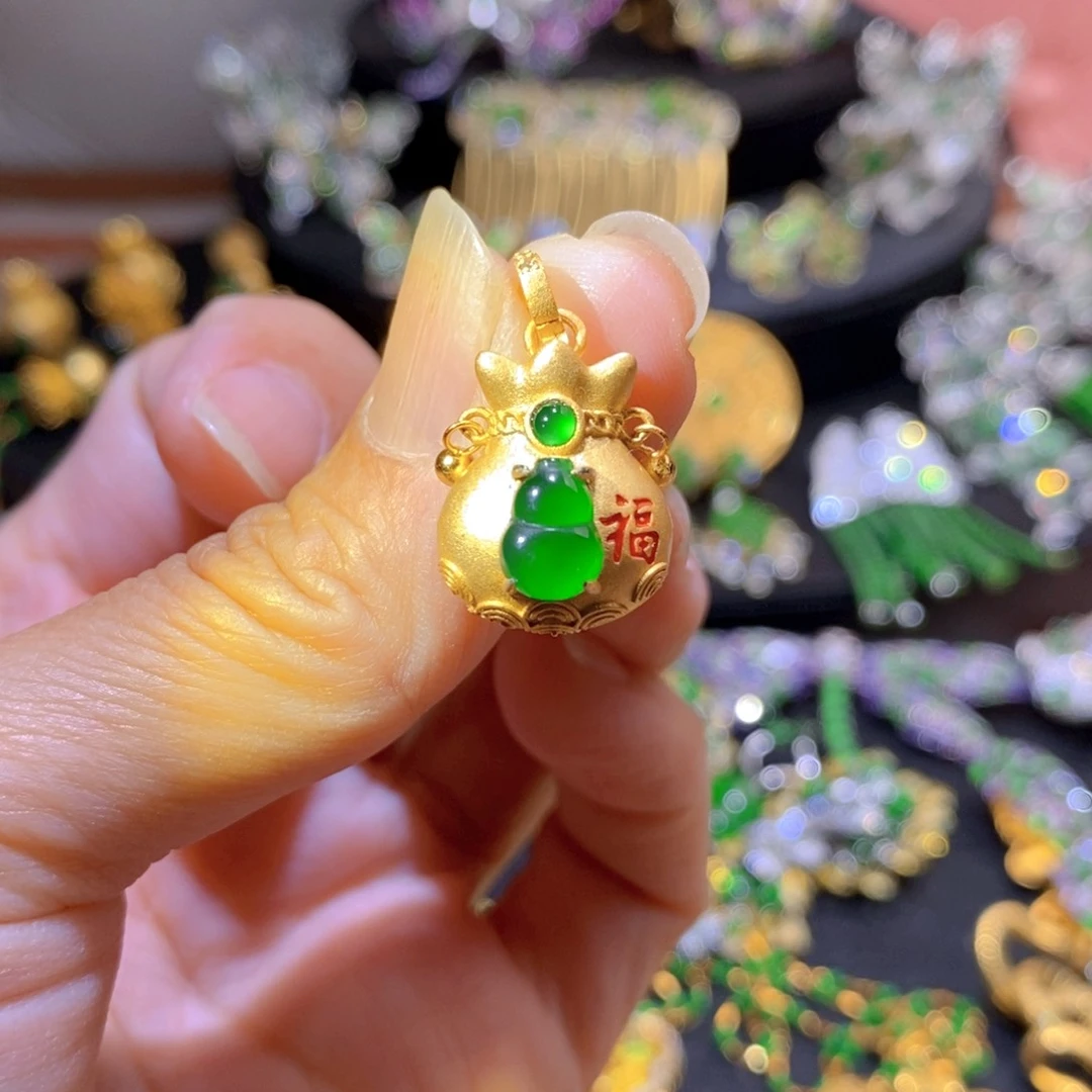 吊坠(不含链)银S925镶嵌翡翠